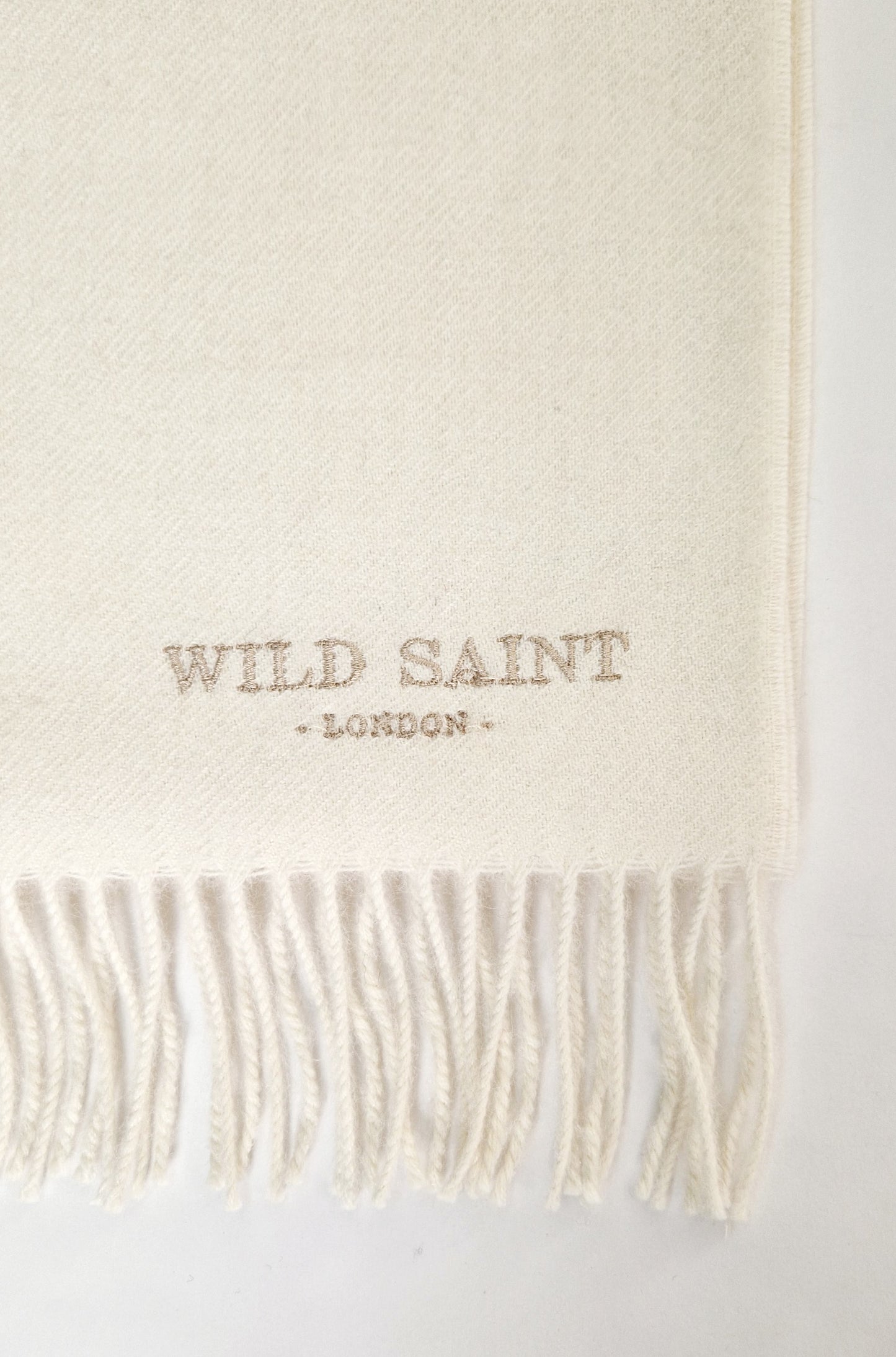 Cloud White medium weight 100% baby alpaca scarf for women and men. Includes complimentary personlisation. Sustainable Luxury designer scarf