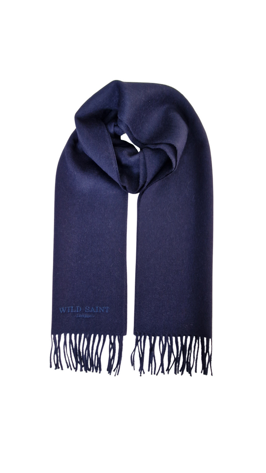 Navy medium weight 100% baby alpaca scarf for women and men. Includes complimentary personlisation. Sustainable Luxury designer scarf